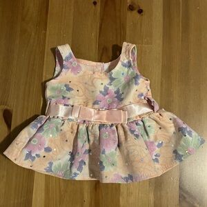 Build a Bear Light Orange Floral Sparkly Dress EUC